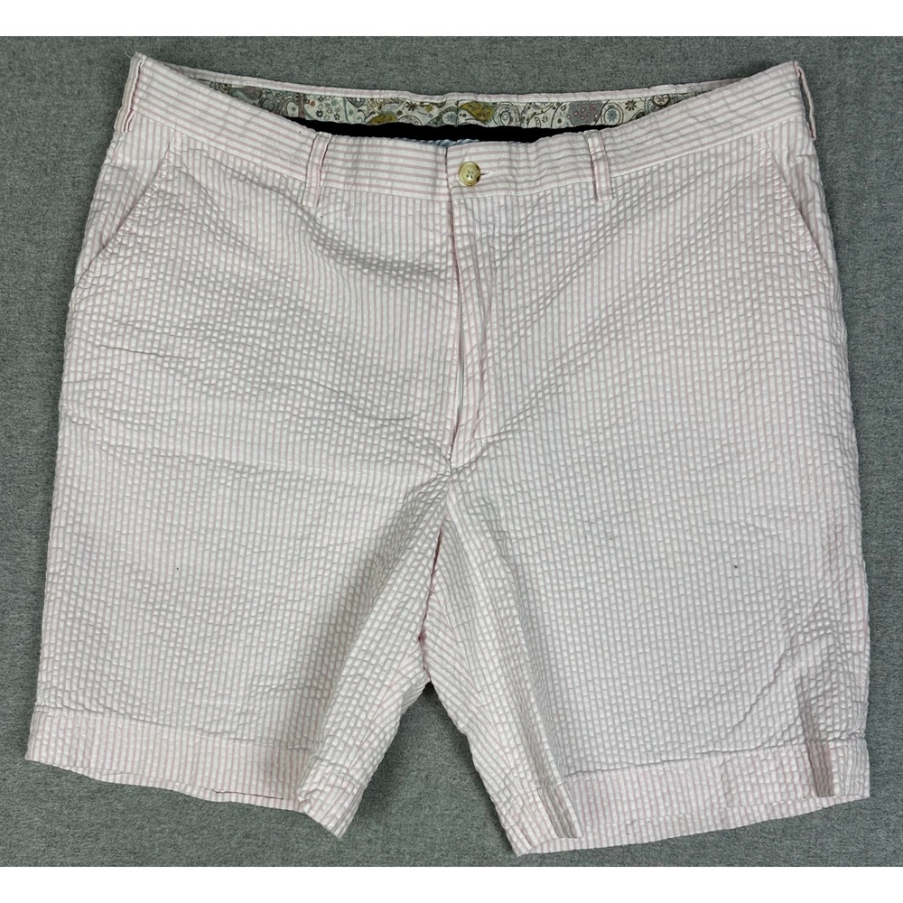 Country Club Prep Seersucker Shorts Mens 38x9 Pink White Striped Preppy